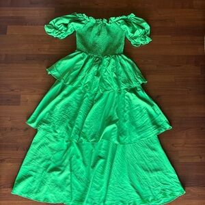 Green Tiered Maxi Dress with Puff Sleeves